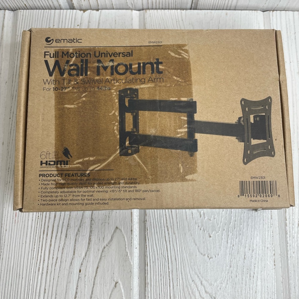 Ematic MW2301 TV Wall Mount with HDMI Cables for 10 in-27 in TV - Black